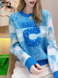 Fashion Beading Pullover Sweater Women's Winter O-Neck Long Sleeve Knitted Pullover Tops Jumper Sueter Mujer Pull