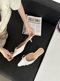 The Summer Of 2025, The New Bow In The Fine Heel Muller Shoes Half Slippers Women's Large-Size High-Heeled Single-Shoe Sand