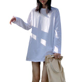 Zingj Long White Solid Color Outside Wear Long Sleeve Bottom T-Shirt Hoodie Lining Fold Wear Autumn Woman Loose-Outfit