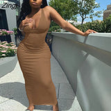 Women Close-fitting Sexy Ribbed Summer Sundress Solid Color Sleeveless Bodycon Long Dress
