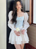 White Mini Skirt Women Lolita Vintage Elegant Double-layer Ruffles Patchwork High Waist A-line Cute Black Skirt