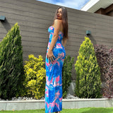 Zingj Summer New Fashion Casual Sexy Slim Print Wrapped Chest Slit Dress Women's