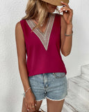 Women's Dress V-Neck Lace Loose Top Commuter Short-Sleeved Shirt Women Splicing