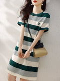 Striped Dress 2025 Summer New Korean Version Of Casual Simple Dress Showing Skinny Skin Dress