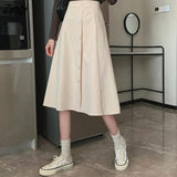 Skirts Women High Waist Elastic Button Friends Korean-style All-match Mid-calf College Slim Female Elegant Юбка