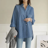 Long Sleeve White Blouse Fashion Spring Buttons Loose Clothes Office Women Tops Casual Cotton Irregular Long Shirt