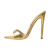 Onlymaker Women's Peep Toe Mules Gold Slip On Thin High Sandals Big Size Classic Fashion Lady