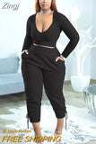 Women's Spring Autumn Two Piece Outfit Sets Solid Color Long Sleeve Crop Tops + High Waist Pants Casual Matching