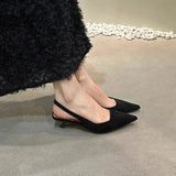 Retro Temperament Famous Head Pointed Sandals Women Summer Velvet Fine Heel Fairy High Heels Behind Empty Single