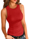 Women Sports Solid Color Round Neck Knitted Sleeveless Top Multi-color