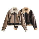New Belt Trimmed With Fur Integrated Short Jacket
