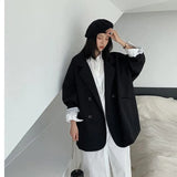 Women Minimalist Solid Outwear Loose Elegant Retro Official Fashion High Street Feminine All-match Spring