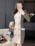 Dress For Women 2023 Autumn Winter Korean Fashion Long Sleeve Double-Breasted Casual Knitting Sweater