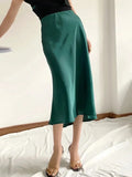 Sale Solid Satin Elastic Waist Women A-Line Skirt Summer Female Slim