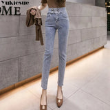 High Waist Pencil Jeans woman Streetwear Women Skinny Denim Trousers Double Button Retro Stretch women Jeans Plus