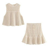 Mesh Knitted Blouse Mesh Jacquard Mini Skirt