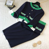 Autumn Women Knit Cardigans Sweater And Skirts Sets Single Breasted Knitted Coats Bodycon Skirt Two Pieces Suits