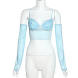 Zingj Winter Fashion Trend Women's New Half Sleeve Sling V-Neck Navel Slim Inside T-Shirt-Outfit