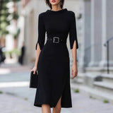 Elegant Professional Spring And Autumn Long-Sleeved Leopard Dress