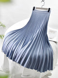 Designer Women Spring Autumn Elegant Chic Solid Pleated Skirt High Waist Luxury Fashion With Elastic Female