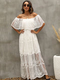 Off Shoulder Dresses White Summer Bohemian Maxi Batwing Sleeve Sexy Hollow Out Long Sundress Seleeveless Vestidos