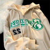 Logo Embroidery Zip Up Oversized Hoodie-Outfit