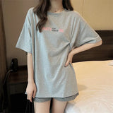 Short Sleeve letter Print ted shirt Clothes Summer cotton oversized T-shirts white gray Tops Graphic creative kink