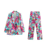Summer Satin Printed Shirt Suit Jacket 8124496 Trousers