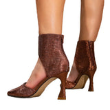 Women's Shoes Brown Pedal Zipper High Heels Muller Women's Shoes Fine Heel Fashion Tip Simple High Heel Single Shoes
