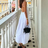 New Women's Temperament Sexy Bare Back Sleeveless Solid Color V Tie Sling Skirt