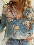 Map Straight Type Printed Long-sleeved Women's