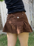Pleated Mini Denim Skirt Women High Waist A Line Brown Micro Skirt Femme Girls Hot Jeans Skirts Grunge Bottom