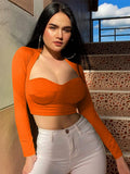 Top Women Long Sleeve Crop Top Square Neck T-Shirt Fairy Grunge Solid White Hook Eye Tops Sexy Brown Tee Shirt Y2K