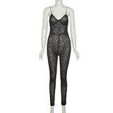 Fashion Leopard Print Sexy V Neck Skinny Jumpsuits Women Sleeveless Backless Party Workout Female Rompers