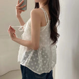 V-Neck Lace-Up Floral Mesh Bow Knot BlouseOutfit
