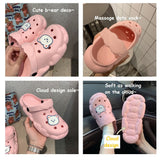 Slippers for Beach DIY Hole Shoes Cartoon Bear Women's Shoes Antislip Soft Cloud Sole Holiday Female Flipflop