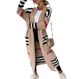 Long Striped Knitted Cardigan Large Version Of Loose Long-Sleeved Sweater Coat