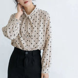 Polka Dot Blouse Women Loose Casual Tops Female Plus Size Shirts Blouse Lantern Sleeve Office Work Wear Shirts White