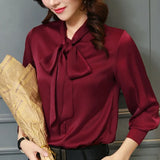 Tops Blouses new Spring Plus Size Casual Chiffon Blouse V-Neck Solid Shirt Bow Lantern Sleeve fashion Blusas