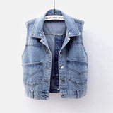 Zingj Summer New Denim Vest Female Short Style Sleeveless Horse Clip Vest Jacket Jacket-Outfit