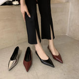 Zingj Heels Women Nude Small Heel Shoes Soft Leather Pointed Soft Bottom French Gentle With Skirt Shoes Low Heel Single