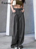 Grey Cargo Pants Korean Fashion Lace Up Pocket Low Rise Casual Pants Women Streetwear Sweatpants y2k Aesthetic
