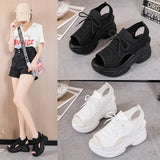 Net Face Wedge Sandals Summer Fish Mouth High Heel Casual Small Large Size Roman