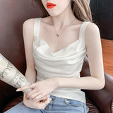 Tank Top Women Solid Camis Chiffon Sleeveless Tops for Women Folds Crop Tops Summer Korean Fashion Clothing Female