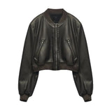 Temperament Leisure Spring New Style Retro Standing Collar Locomotive PU Imitation Leather Pilot Jacket