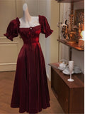French Burgundy Evening Party Dress Women 2023 Summer Elegant Romantic Prom Vestidos Korean A-line Graduation
