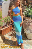 Fashion Knitted Summer Holiday Beach 2 Piece Sets Outfits for Women Elegant Top and Skirt Sexy Matching Sets Co-Ord