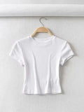 Women O-neck Short-sleeve T-shirt Slim Elastic Skinny Summer Sexy Crop