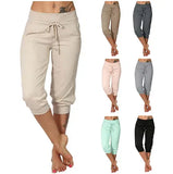 Women's Seven-Cent Pants, Leisure, Slim, High-Waisted Rope Pocket, Sports Pants, Fitness Training, Running Casual
