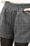 Sale Shorts Women Elastic Waist Plaid Pockets Winter Thicker Fashion Retro Harajuku Elegant Korean Style Loose Chic Ins